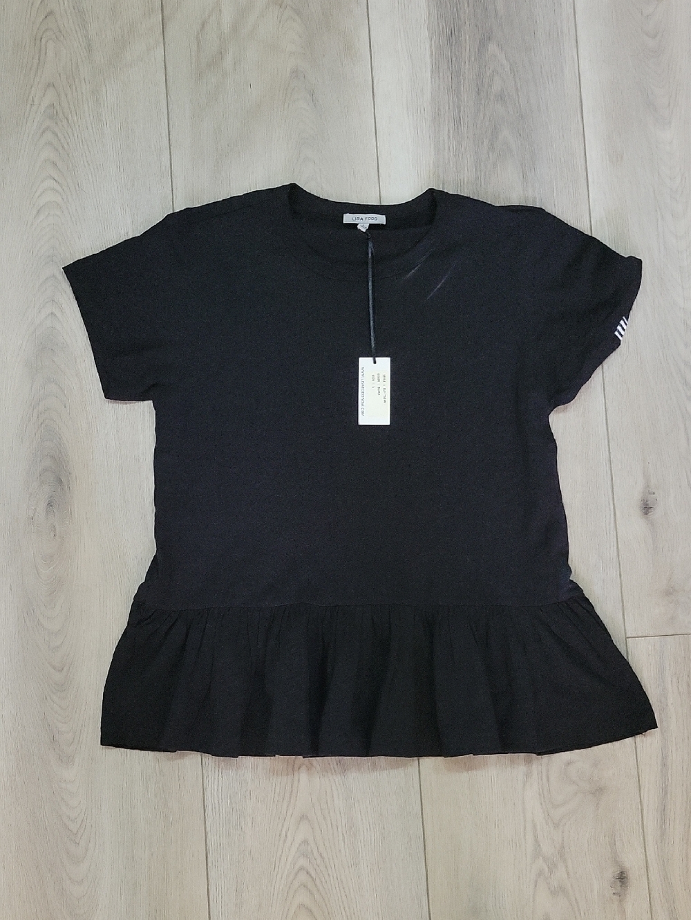 Lisa Todd Black Short-Sleeve Ruffle-Hem Top